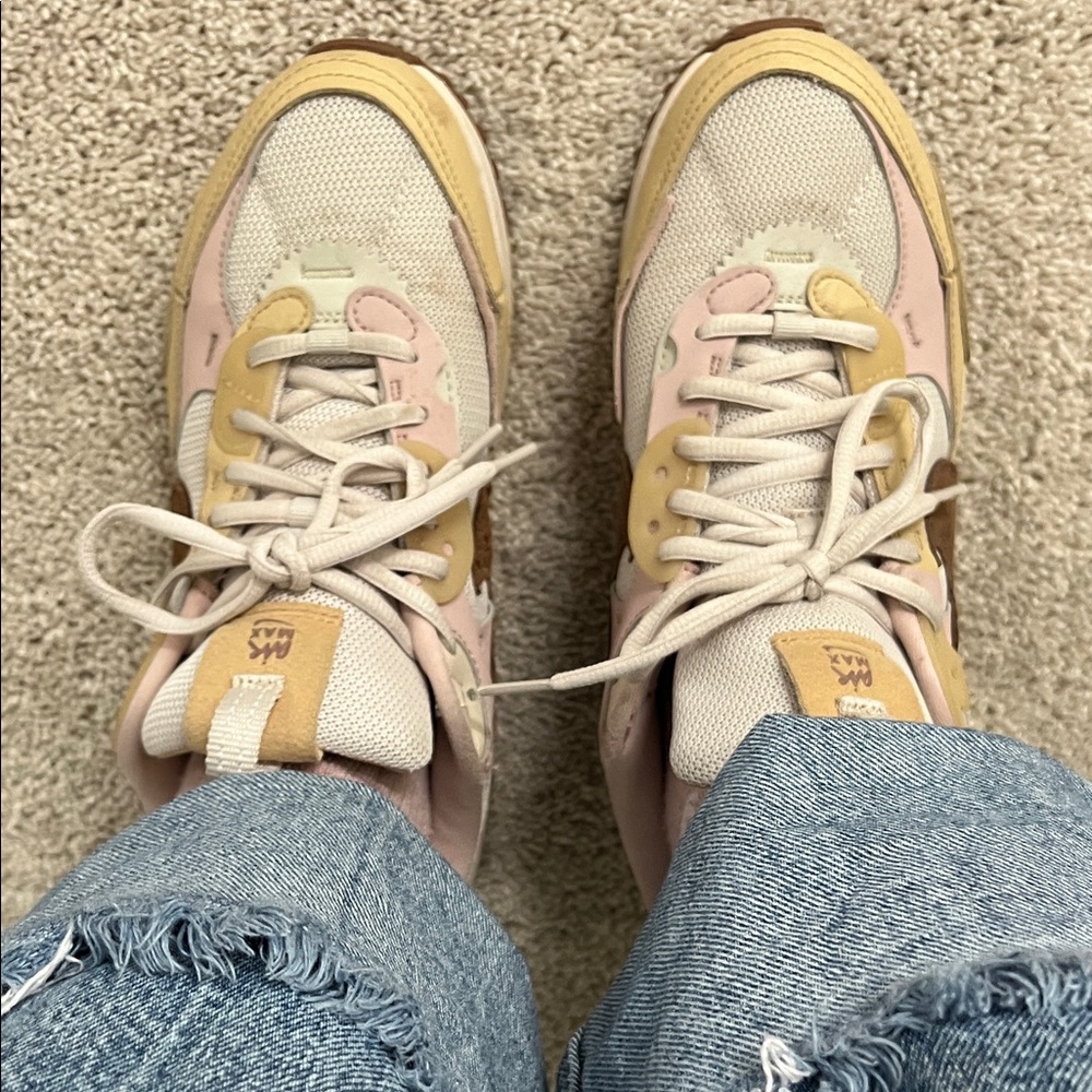 Nike Air Max Neutral Knit & Suede Colorblock Sneakers in Beige, Pink & Mustard